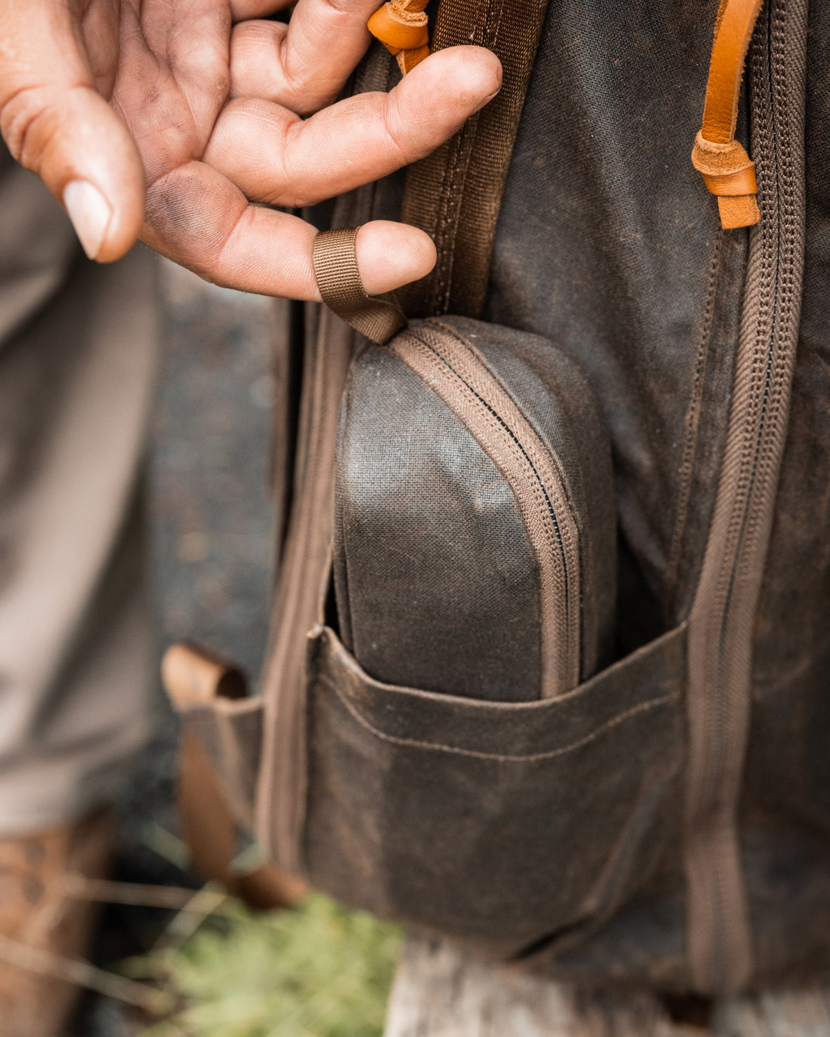 CIVIC Access Pouch 0.5L Waxed Canvas Tan side pocket