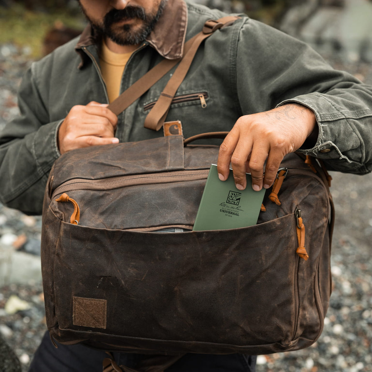 CIVIC Travel Bag 26L in Waxed Tan Canvas - Front Pocket CIVIC Travel Bag 26L in Waxed Tan Canvas - Front Pocket [13012cc-WTN