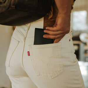 ELEMENT Bifold Wallet - EBW - Solution Dyed Black - lifestyle - pulling wallet out of pocket