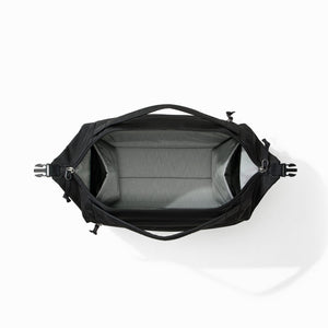 Transit Duffel 25L in Solution Dyed Black - wide opening unpacked