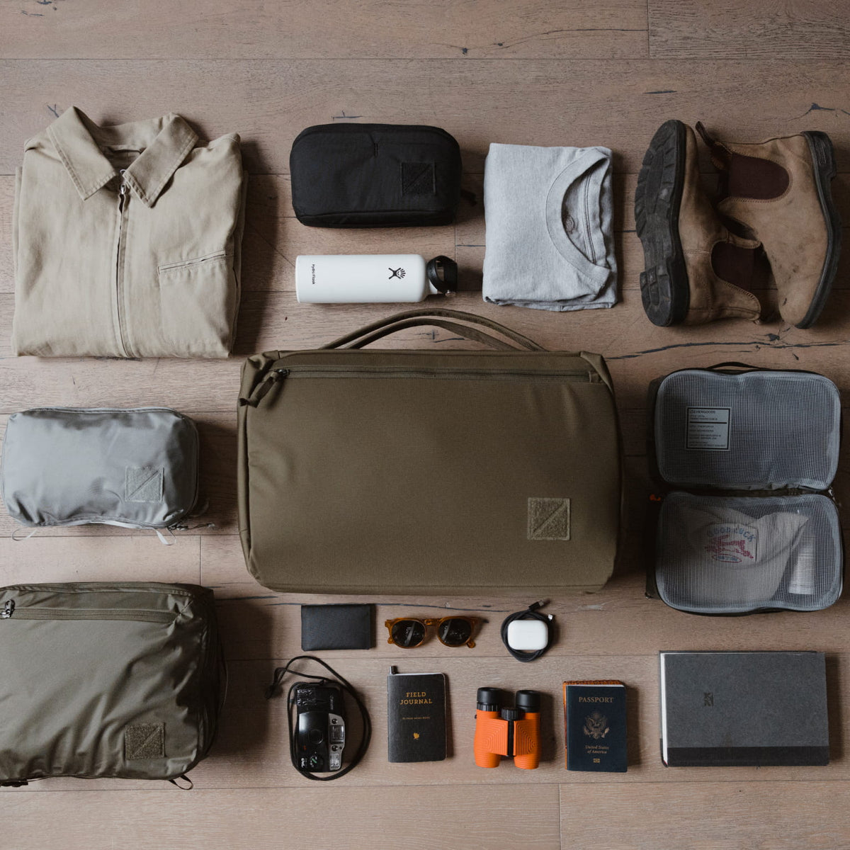 Transit Duffel 35L in OD Green grid laydown Transit Duffel 35L in OD Green grid laydown [13014d-ODG