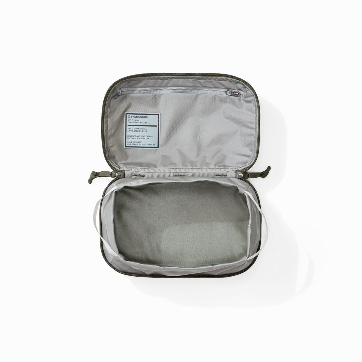 Transit Packing Cube 4L in OD Green - open and unpacked Transit Packing Cube 4L in OD Green - open and unpacked [13026a-ODG
