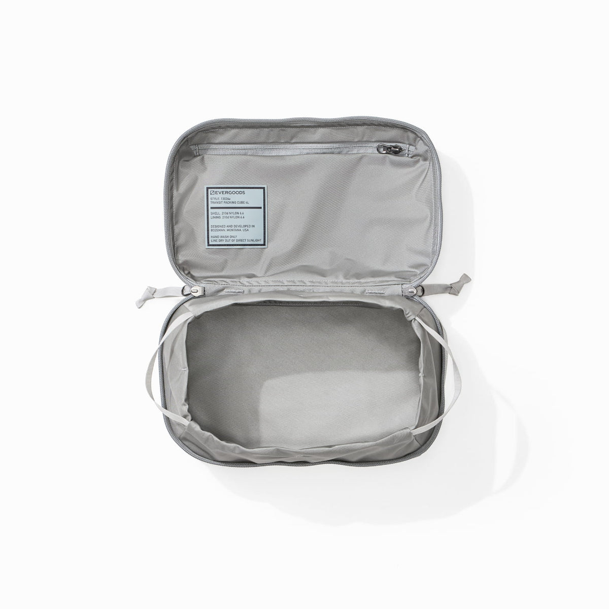 Transit Packing Cube 4L in Standard Gray - open and unpacked Transit Packing Cube 4L in Standard Gray - open and unpacked [13026a-STG