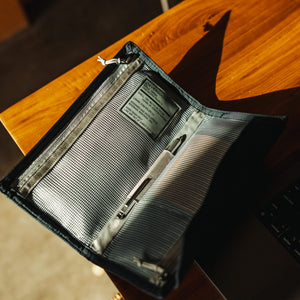 CIVIC Access Pouch 1L in Dark Navy Konbu - open on desk everyday loadout