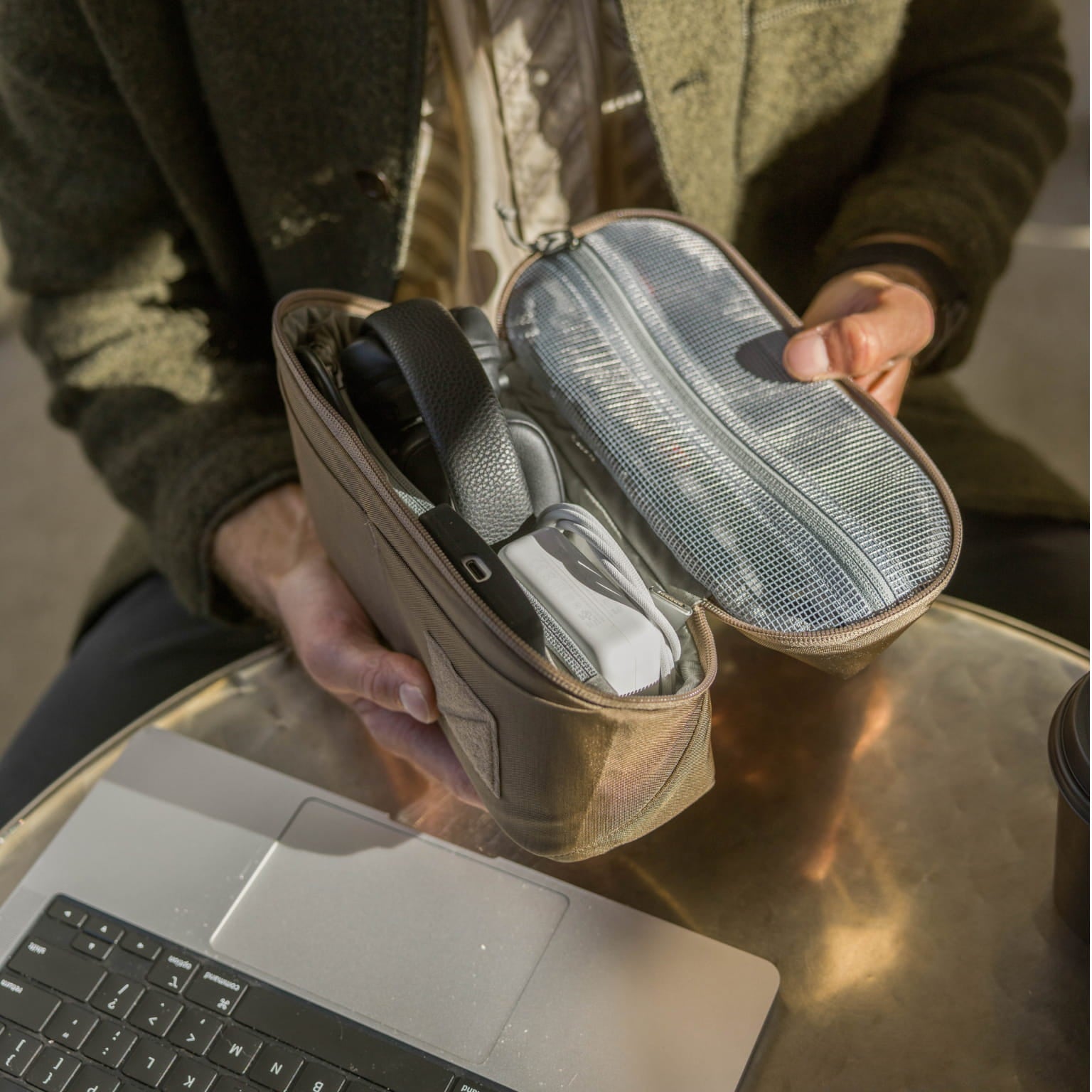 CIVIC Access Pouch 2L in Fossil Brown - wide opening for desk caddy use