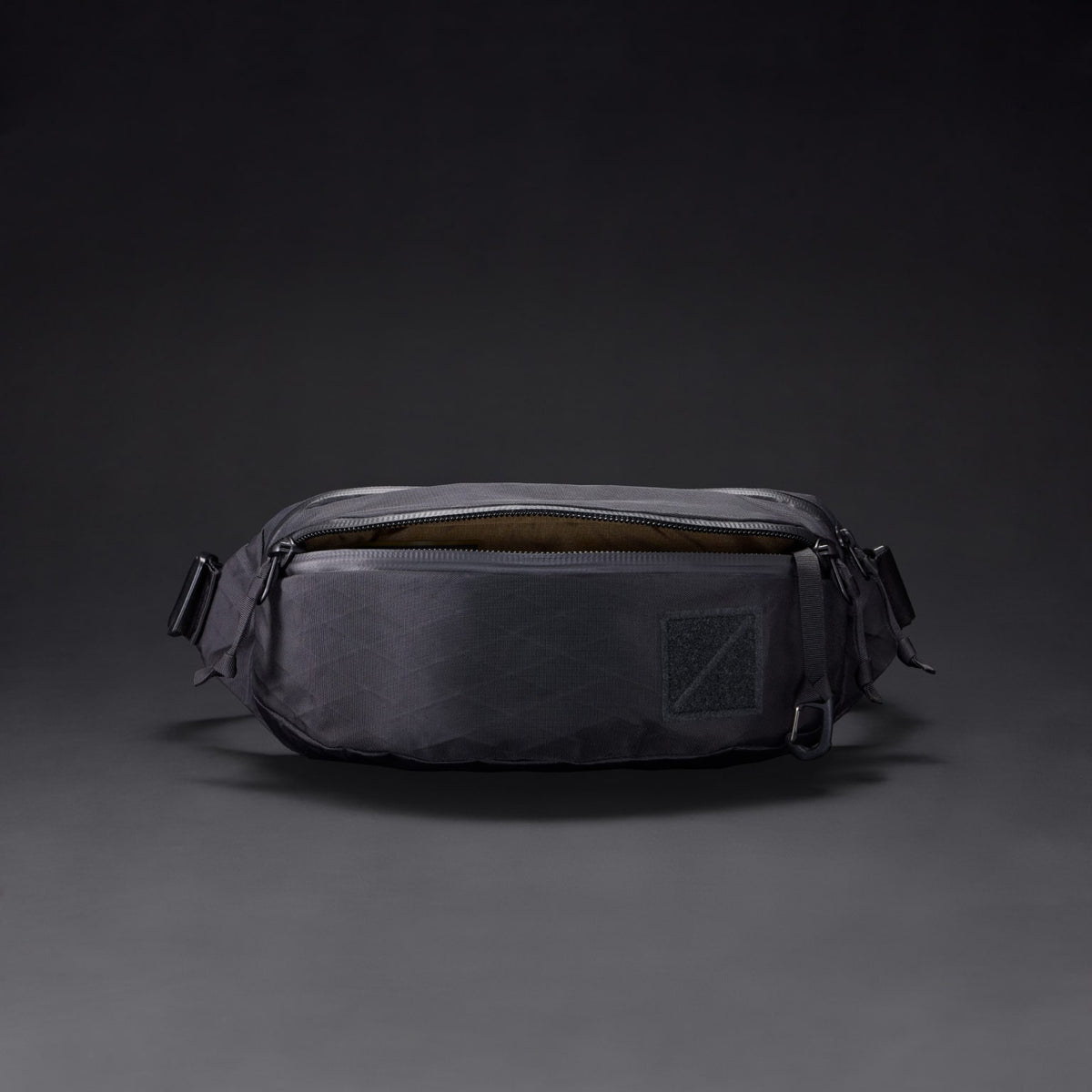 CIVIC Access Sling 2L in X-Pac Black and Coyote Brown - wide open access front pocket