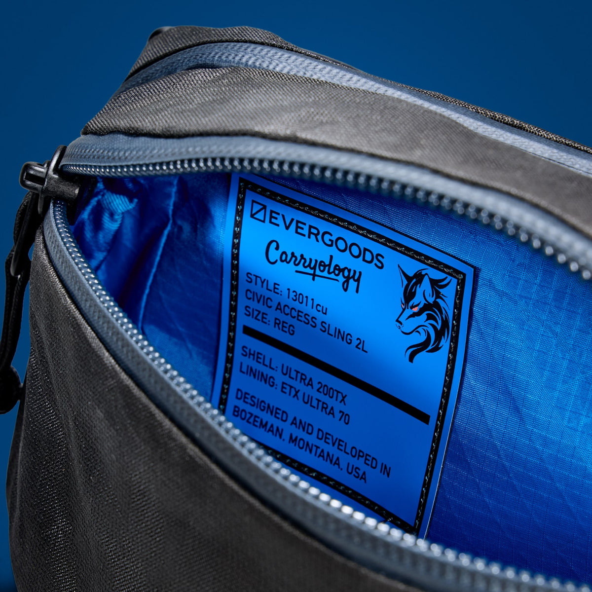 CIVIC Access Sling 2L in Black Magic - Ultra - blue flame lining and style label