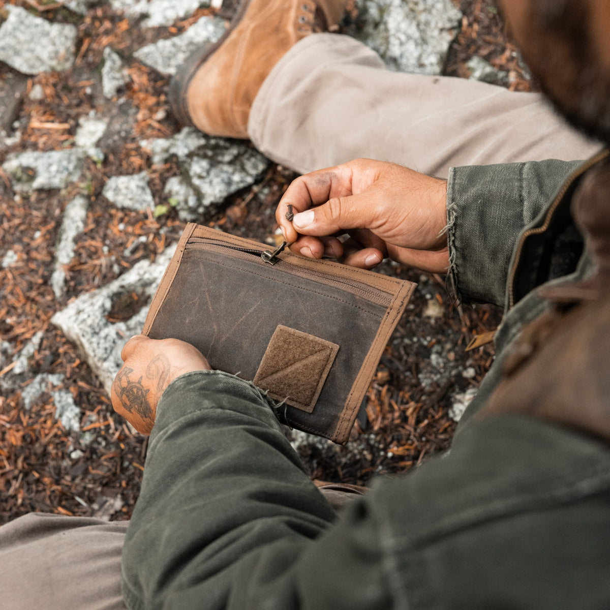 CIVIC Flat Pouch - Waxed Canvas In Hand