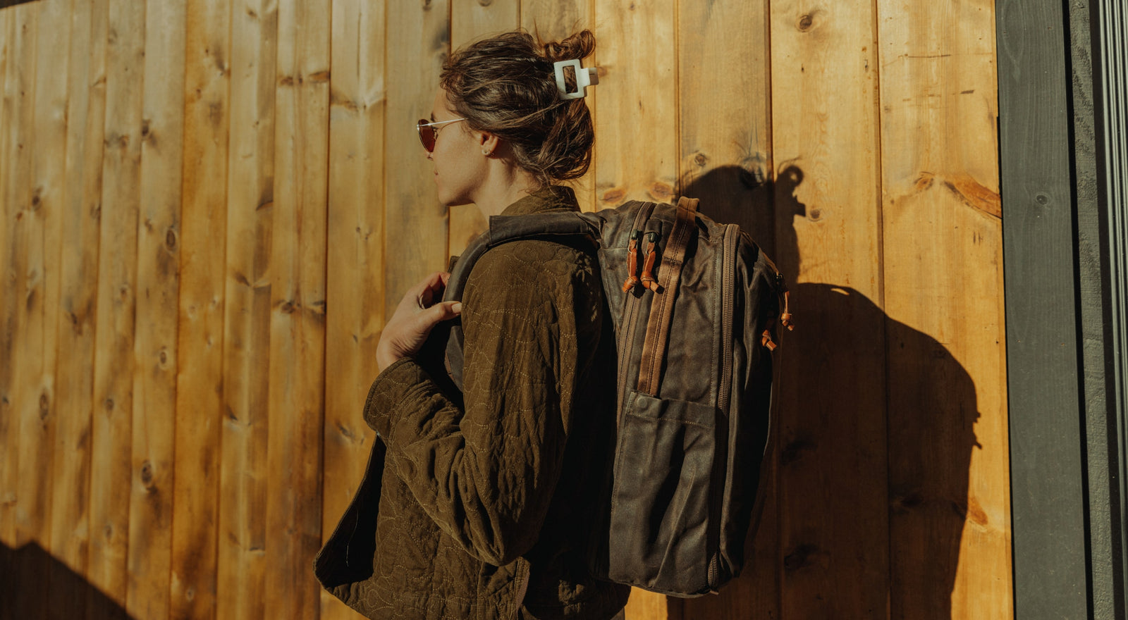 CIVIC Travel Bag in Waxed Canvas - leather accent details