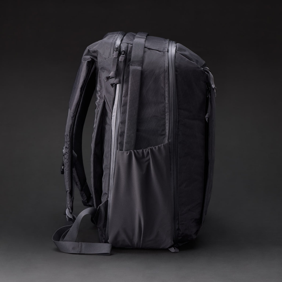 CIVIC Travel Bag 26L - X-Pac - Black and Coyote Brown - Side View Water Bottle Pockets [13012cx-BXC]