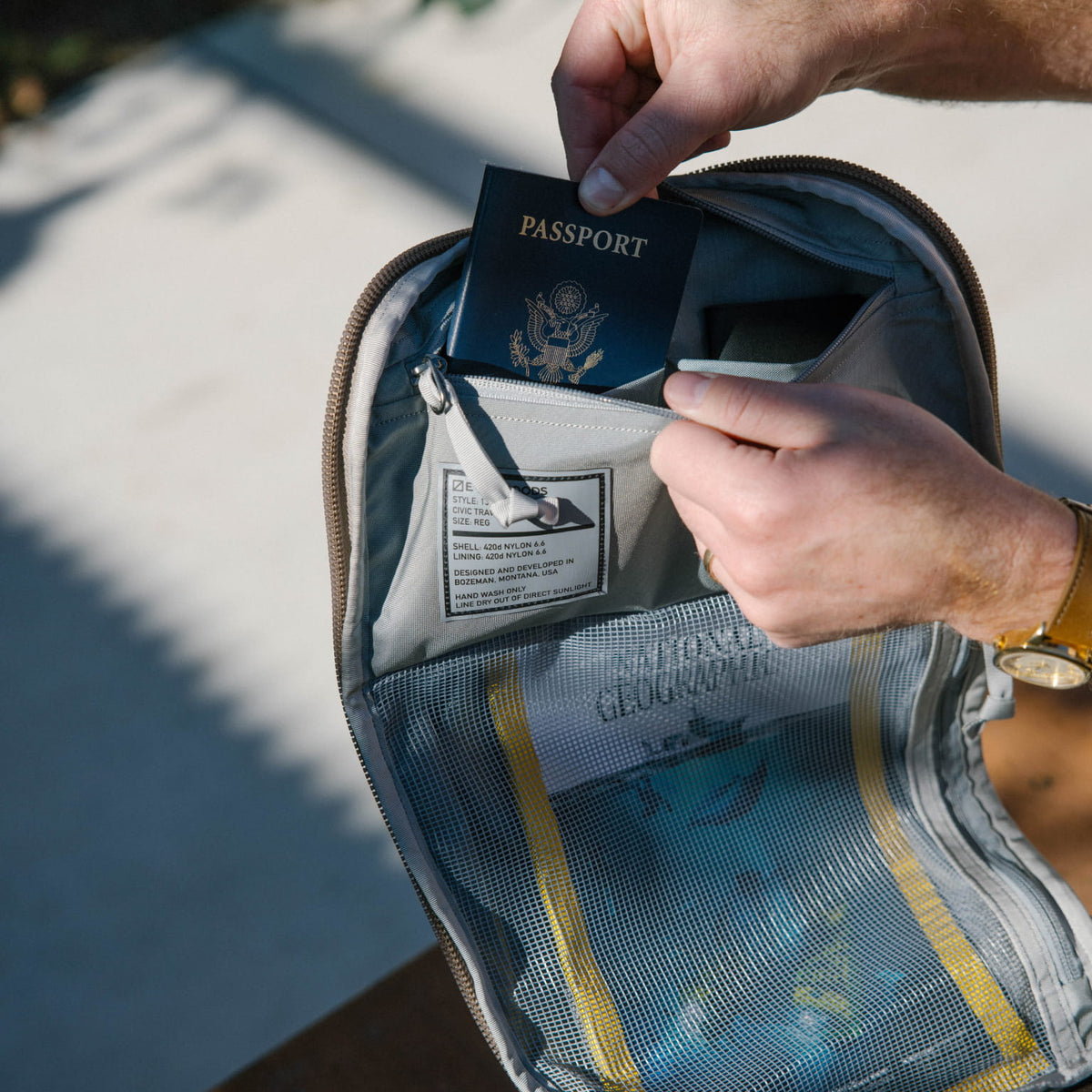 CIVIC Travel Bag 20L in Fossil Brown - Internal security pocket with passport [13012c-FBN]