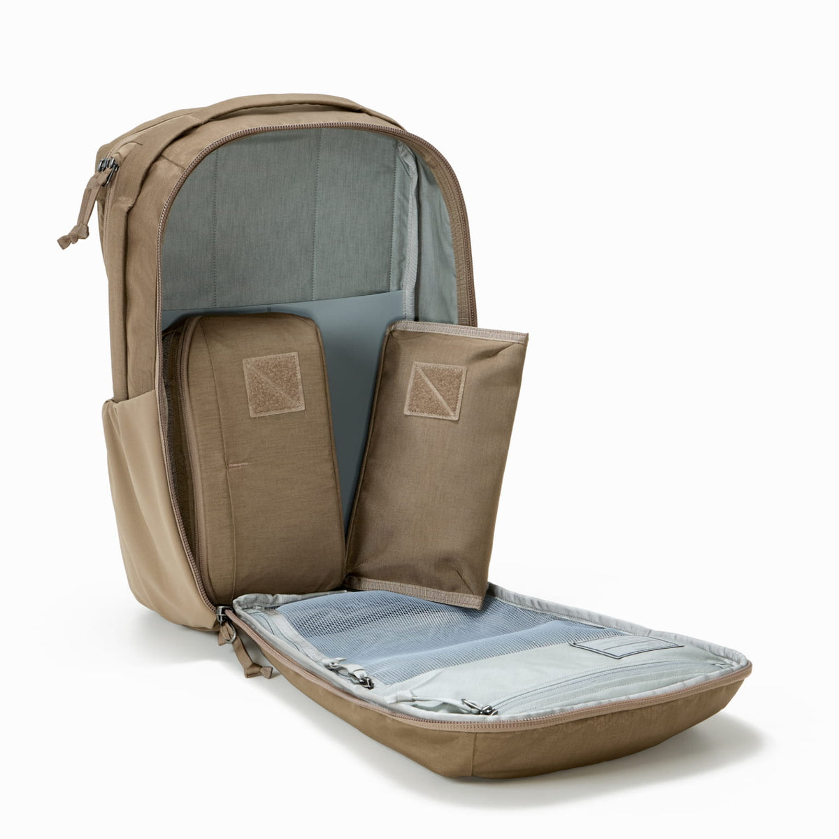 CIVIC Travel Bag 20L in Fossil Brown - open and panel loading design [13019c-FBN]