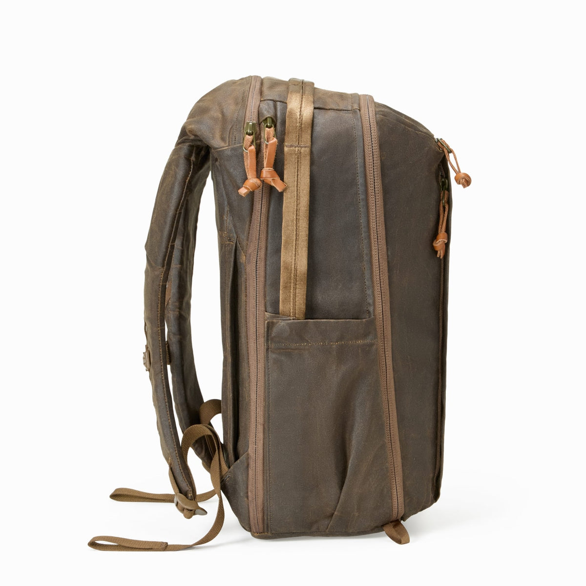 CIVIC Travel Bag 20L in Waxed Canvas - Waxed Tan - Side View Water Bottle Pocket [13019cc-WTN]
