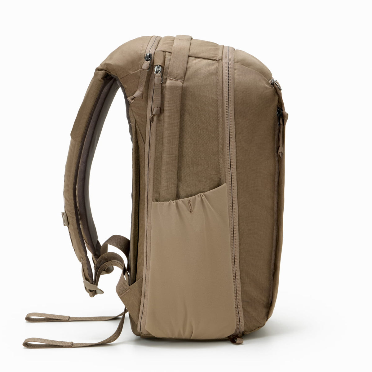 CIVIC Travel Bag 26L in Fossil Brown - side water bottle pockets [13012c-FBN]