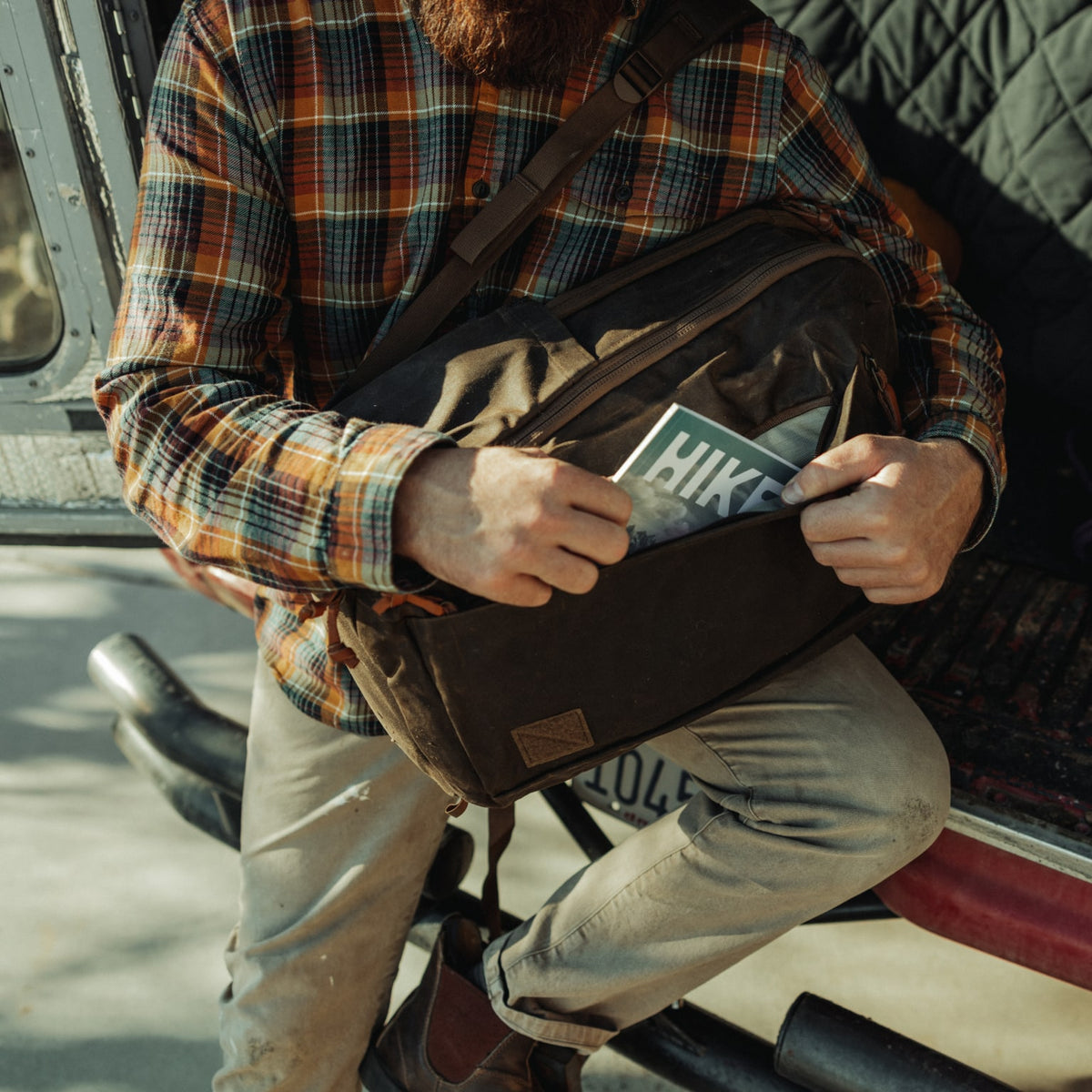 CIVIC Travel Bag 26L in Waxed Canvas - Waxed Tan - side access pocket [13012cc-WTN]