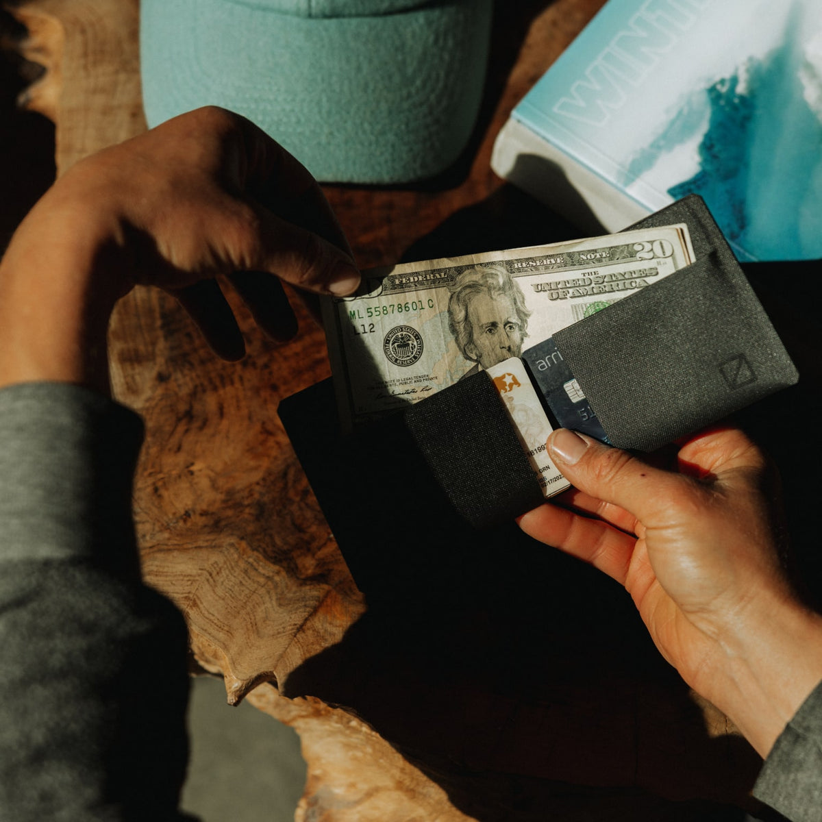 ELEMENT Bifold Wallet - EBW - Solution Dyed Black - lifestyle - pulling cash out