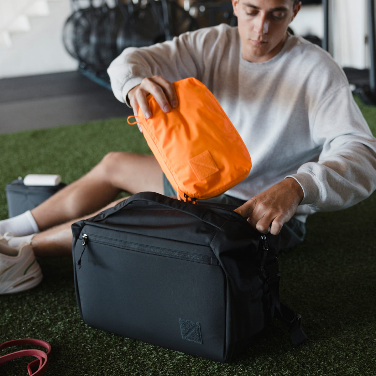 Transit Duffel 25L in Solution Dyed Black - as a gym duffel [13023d-SBK]