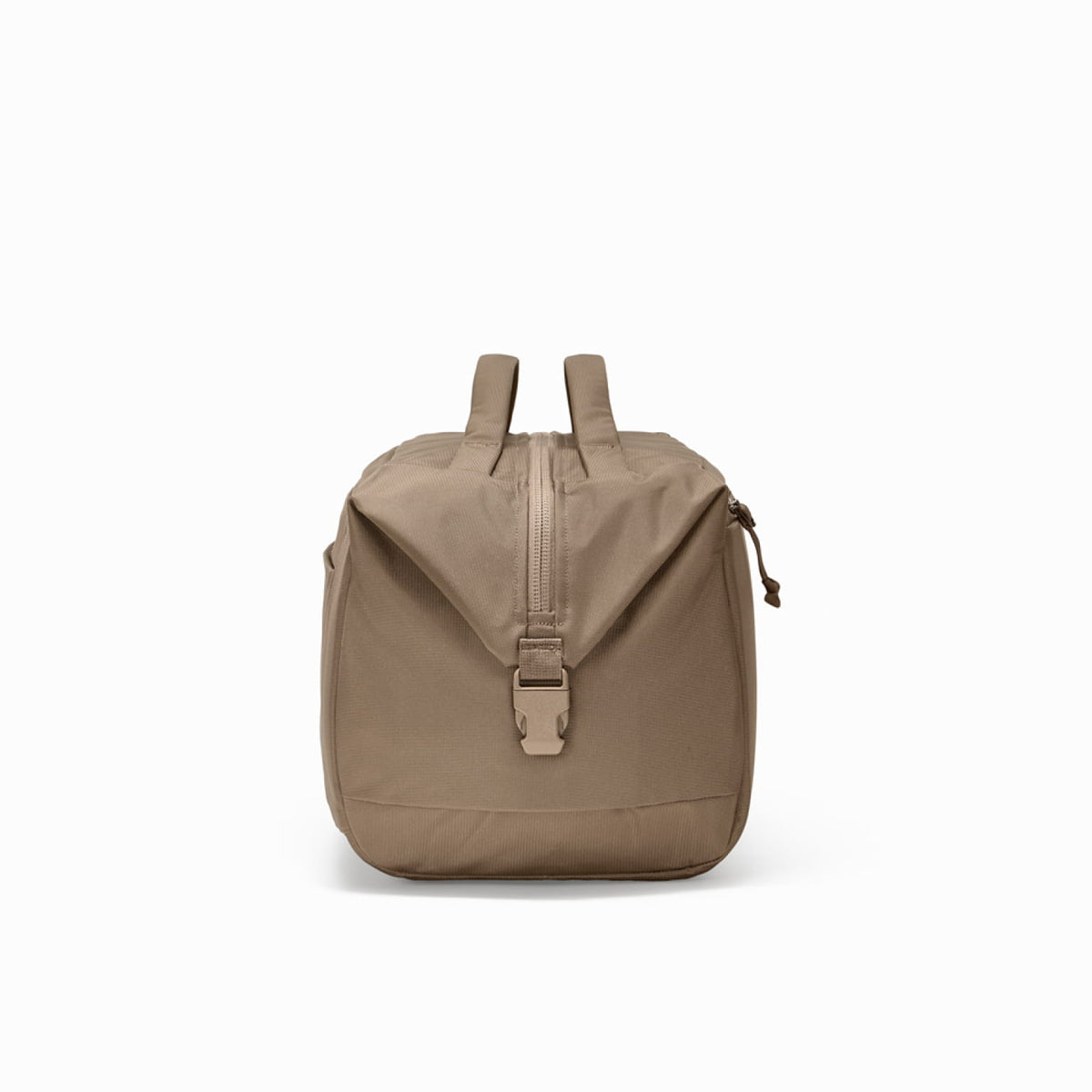 Transit Duffel 25L in Fossil Brown - side view buckle and end handle [13023d-FBN]