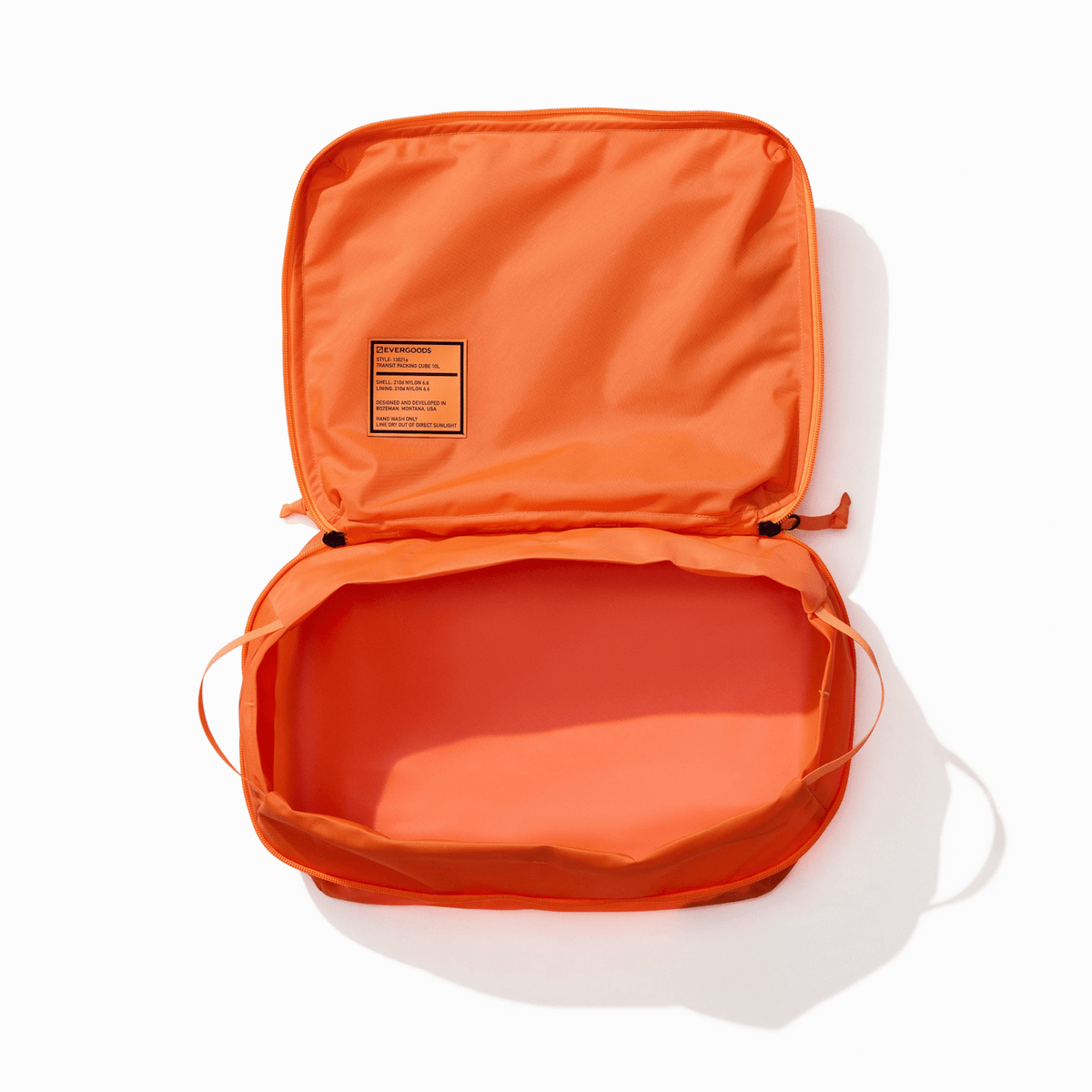 Transit Packing Cube 10L in Hot Orange - Wide open and empty [13021a-HTO]