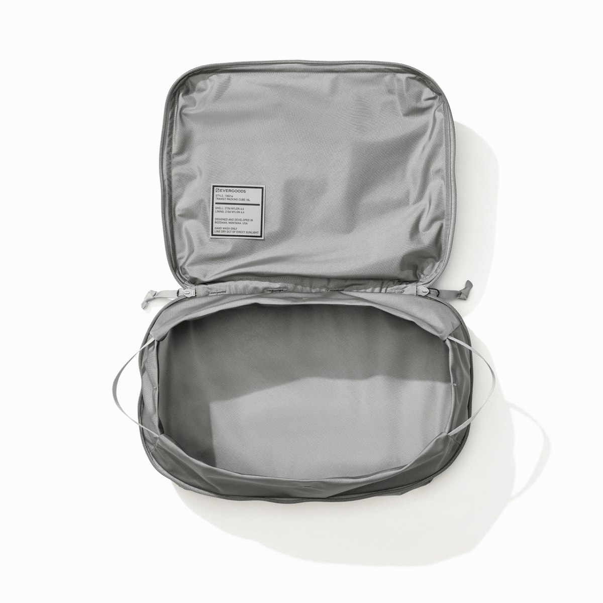 Transit Packing Cube 10L in Standard Gray - wide open and empty [13021a-STG]