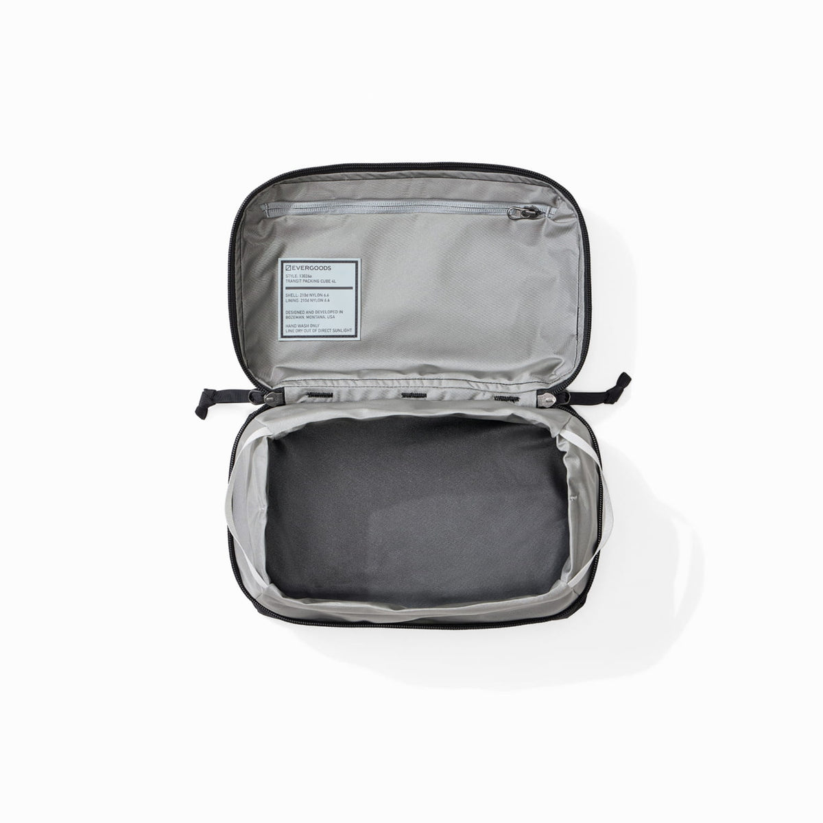 Transit Packing Cube 4L in Black - open and unpacked [13026a-BLK]