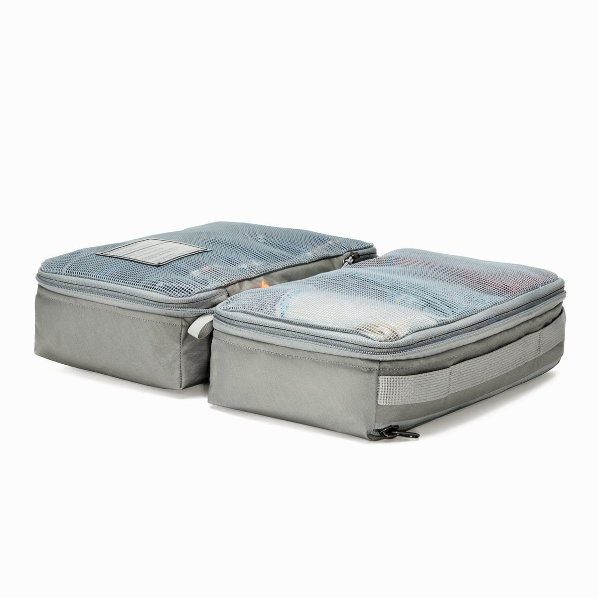 Transit Packing Cube 8L in Standard Gray open and flat on table [13015a-STG]