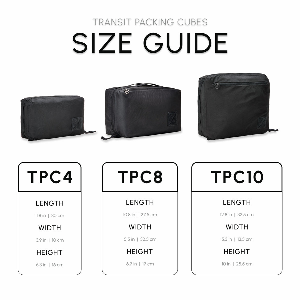 size guide Transit packing cube
